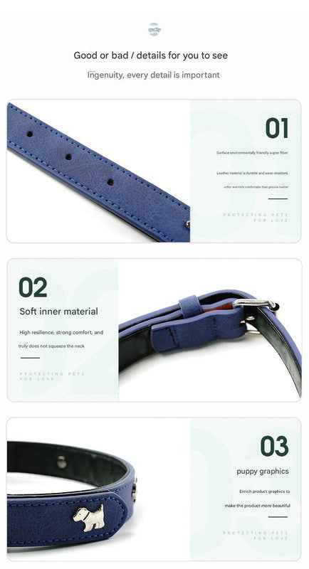 2 PCS Soft Leather Dog Collar - Adjustable & Durable for Medium/Large Dogs S-(48*2.0cm)